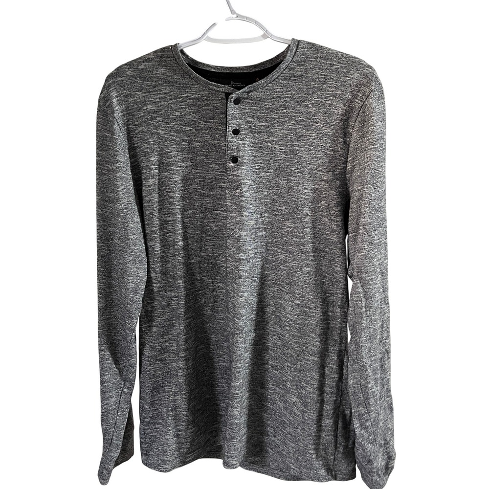 Marc Anthony Henley Shirt Mens Large Grey Slim Fit Space Dye Long Sleeve